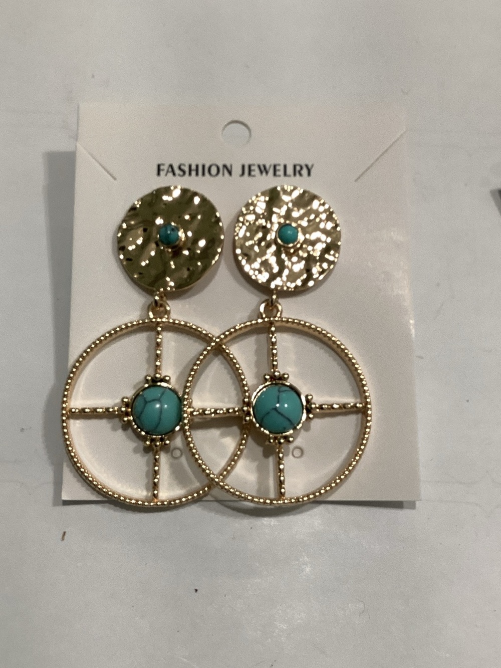 Fashion‎ Jewelry Gold-Tone Hoop Dangle Earrings with Turquoise Accents